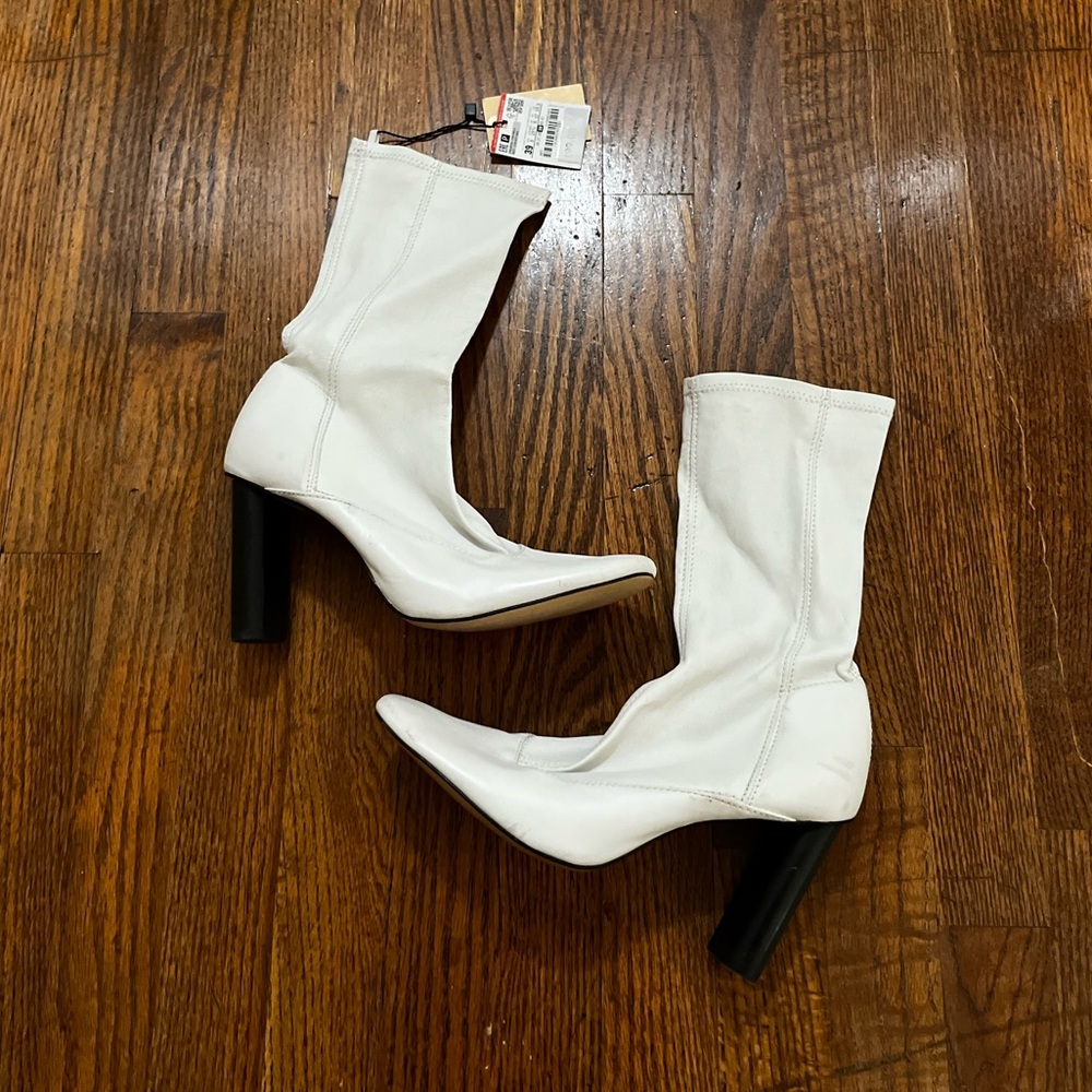 Zara White Heeled Boots